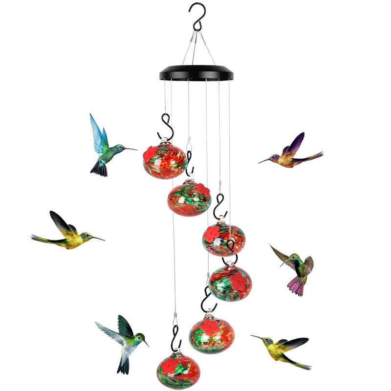 Lisslune | ChimeFeeder handcrafted glass hummingbird feeder with wind chime