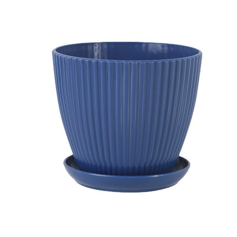 Lisslune | Flower pot with groove structure and saucer – Sturdy plastic pot for plants