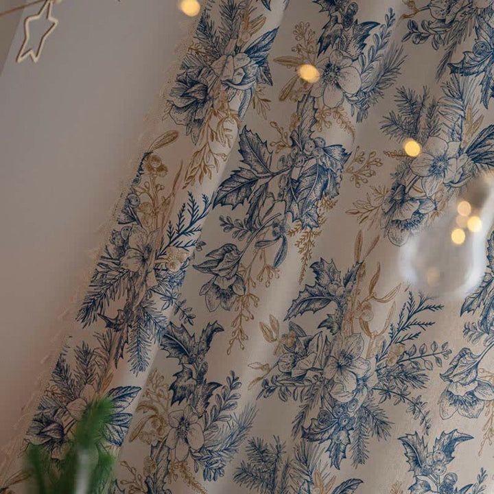 Lisslune | Farmhouse Botanical Blue Floral Curtain