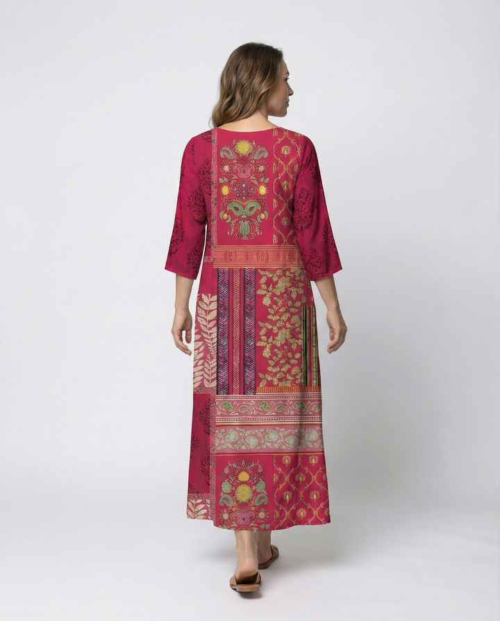 Women's Boho Kaftan Dress with Flowing Fabric & Side Slit Lisslune