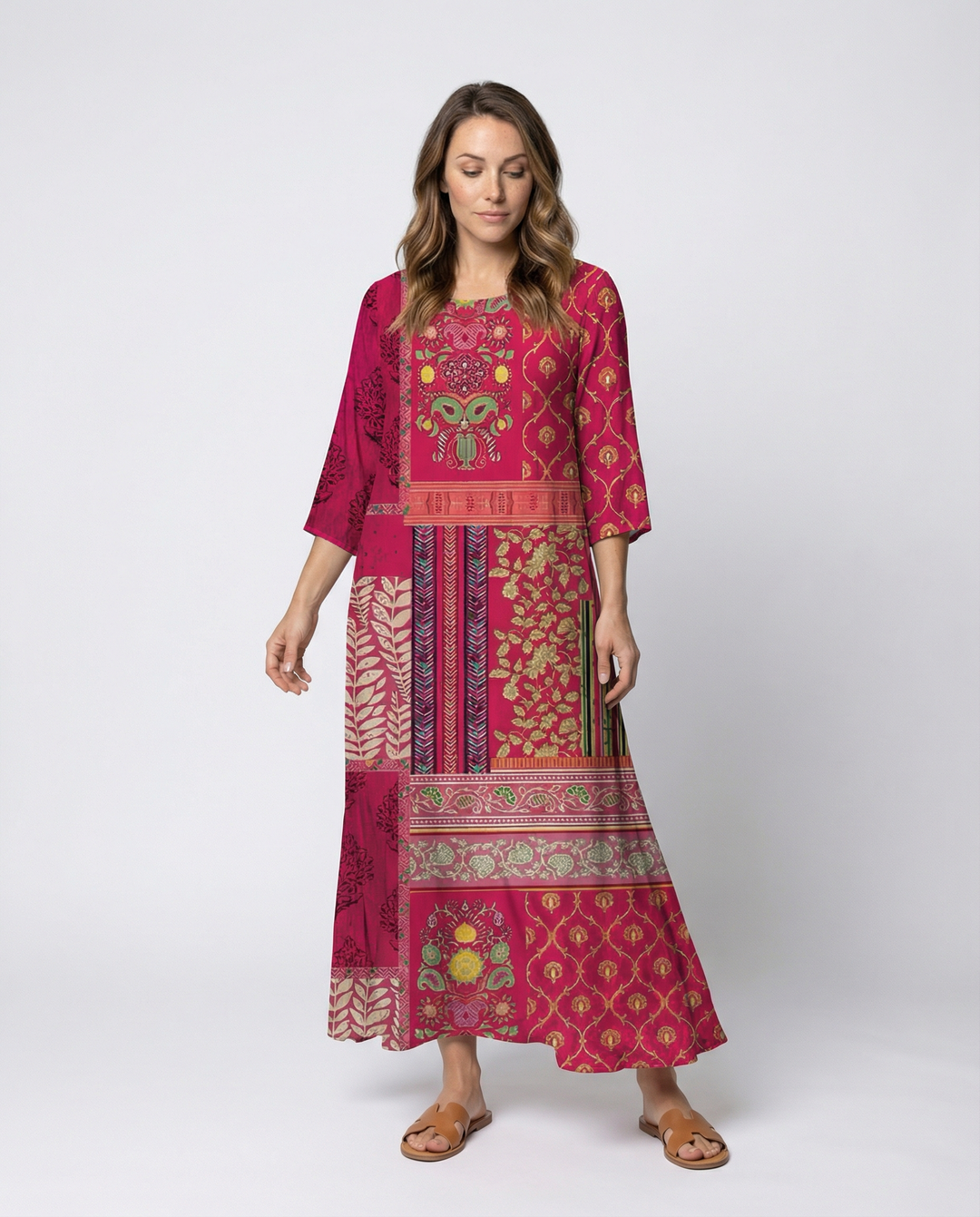 Women's Boho Kaftan Dress with Flowing Fabric & Side Slit Lisslune
