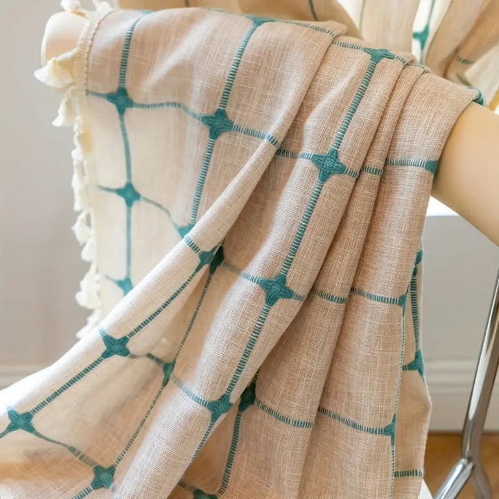 Lisslune | Turquoise Lattice Boho Tassel Curtain