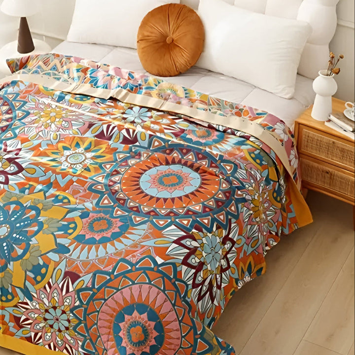 Lisslune | Moroccan Floral Jacquard Cotton Blanket