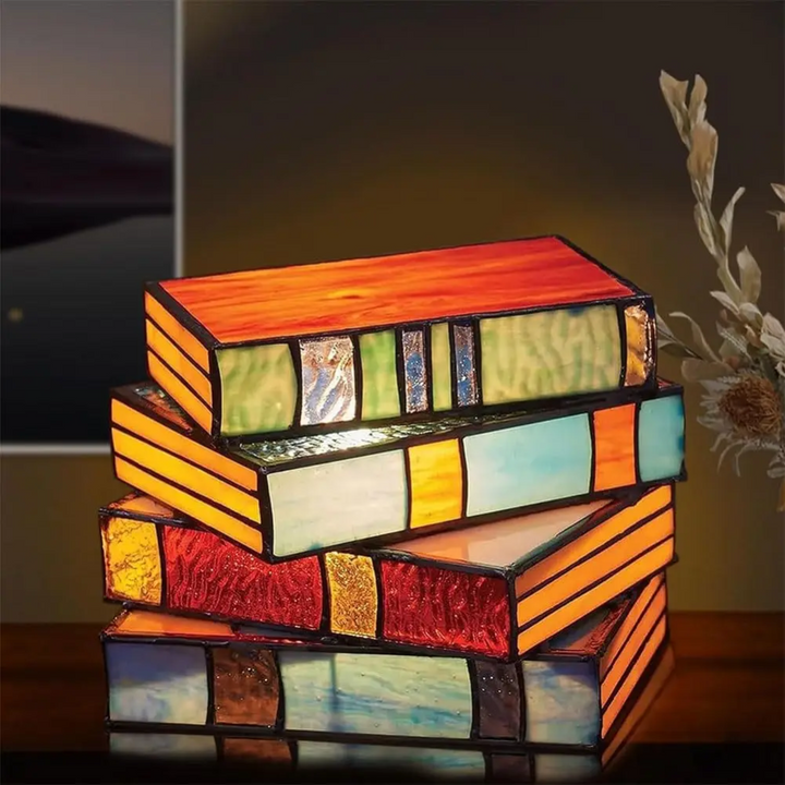 Lisslune | LumeNova Stained Glass Book Lamp | LED Table Light | Mood Light | Decorative Lighting for Home