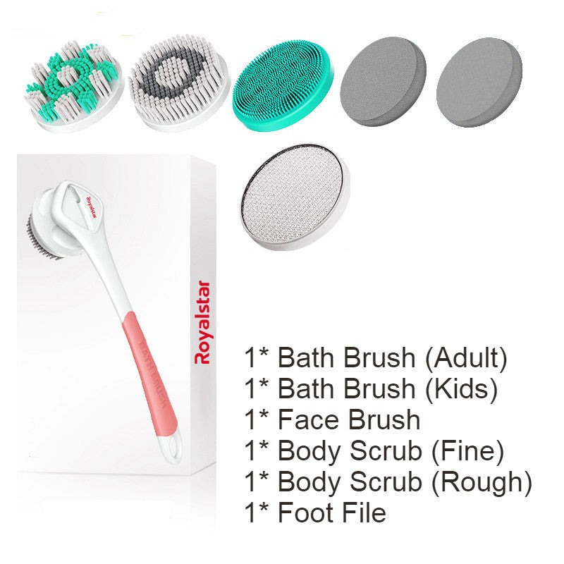 Lisslune | All-in-One Rechargeable Body Brush Set, with 7 Replaceable Heads & Long Handle for Body, Face, Foot, Adult & Kids