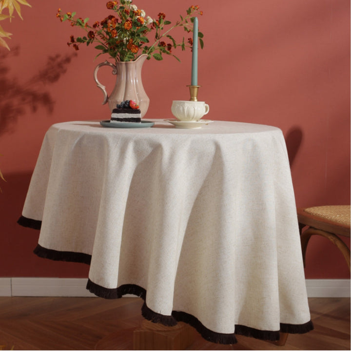 Lisslune | Minimalist Linen Tassel Tablecloth Natural Style