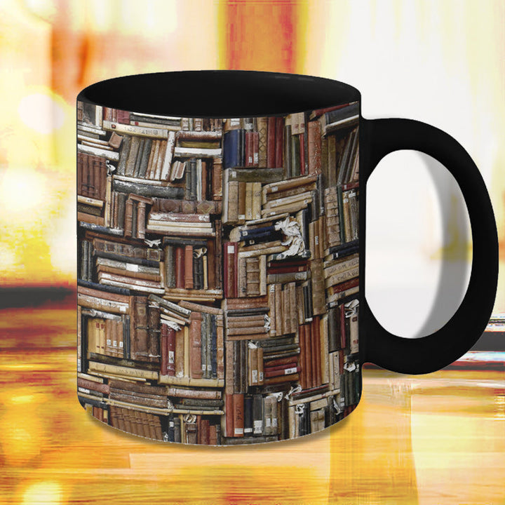 Lisslune | Bookshelf Ceramic Coffee Mug - Gift for Cat Book Lovers
