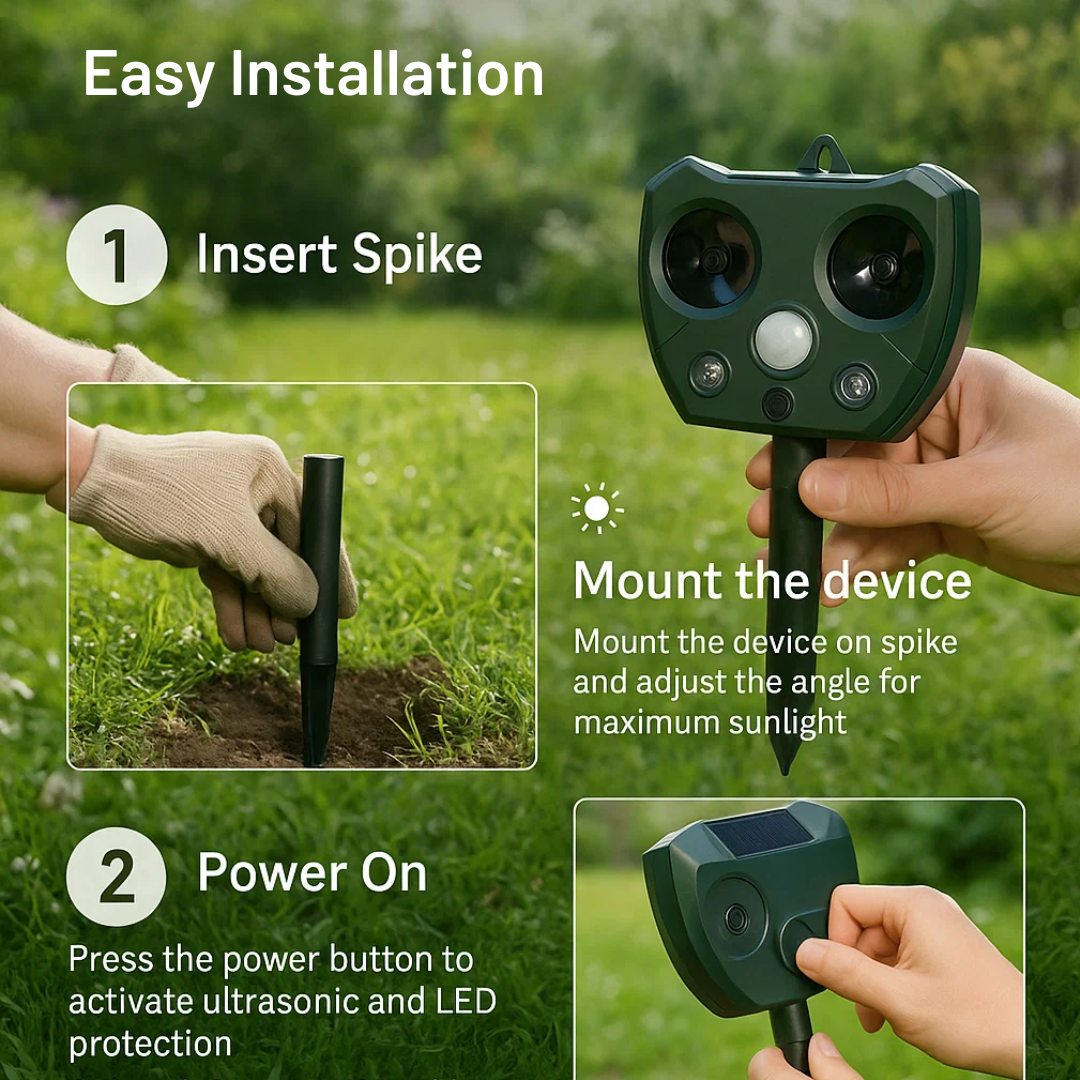 Lisslune | Ultrasonic Bird & Pest Defender | Weatherproof, Solar-Powered & Effective for Garden Protection