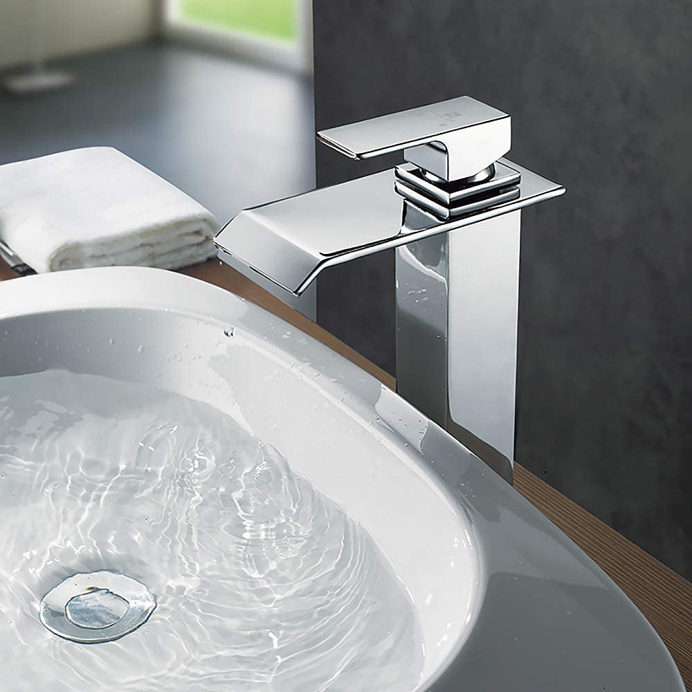 Lisslune | Waterfall taps bathroom Chrome Bath fittings High single-lever mixer Waterfall mixer tap sink
