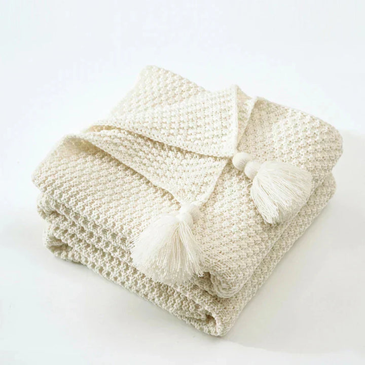 Lisslune | NordiWrap Knitted Wool Blanket with Tassels | Nordic Design | Cozy & Elegant | Perfect for Home