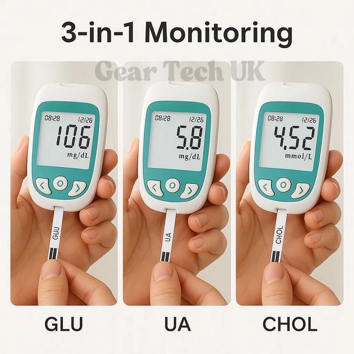 Lisslune | Multifunctional Analyzer Home Cholesterol Test Kit with Lancets Uric Acid Meter Glucose Meter