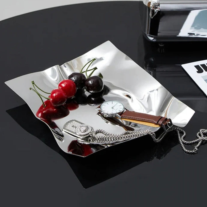 Lisslune | Wrinkled Stainless Steel Obsidian Tray
