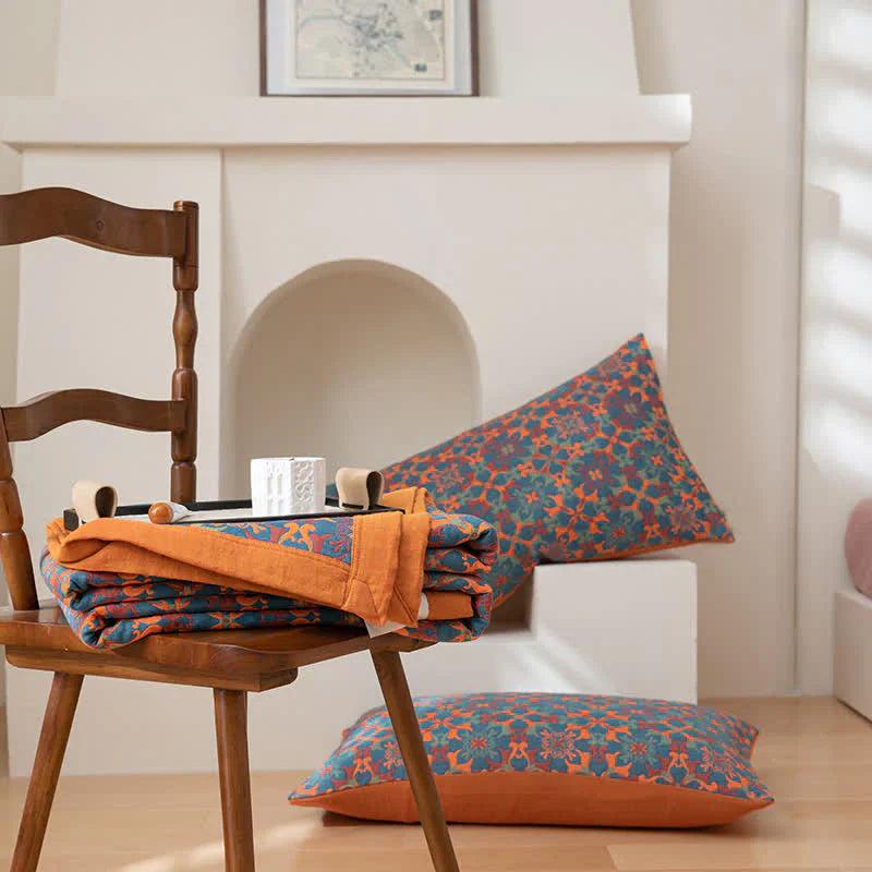 Lisslune | Six-Layer Cotton Blanket with Orange-Blue Pattern