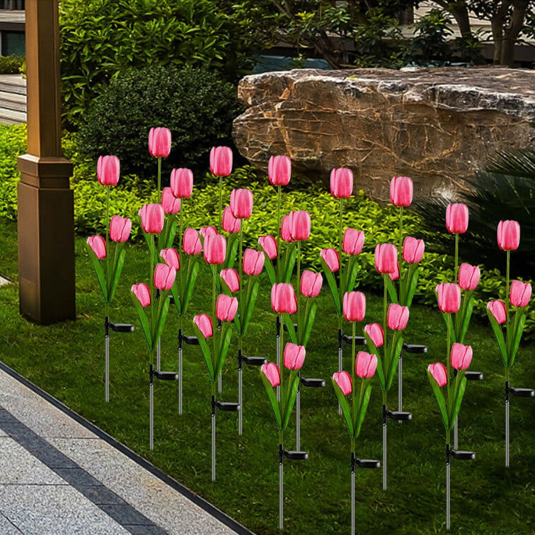 Lisslune | Solar Tulip Lawn Light Outdoor Garden LED Tulip Flower Light Ground Stake Landscape Light