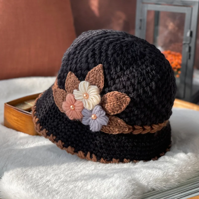 Lisslune | French Thick Women's Flower Knit Wool Hat