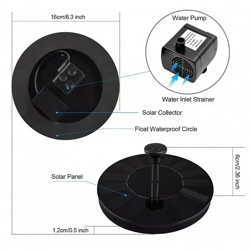 Lisslune | Solar-powered Floating Water Fountain for Gardens, Swimming Pools and Bird Baths