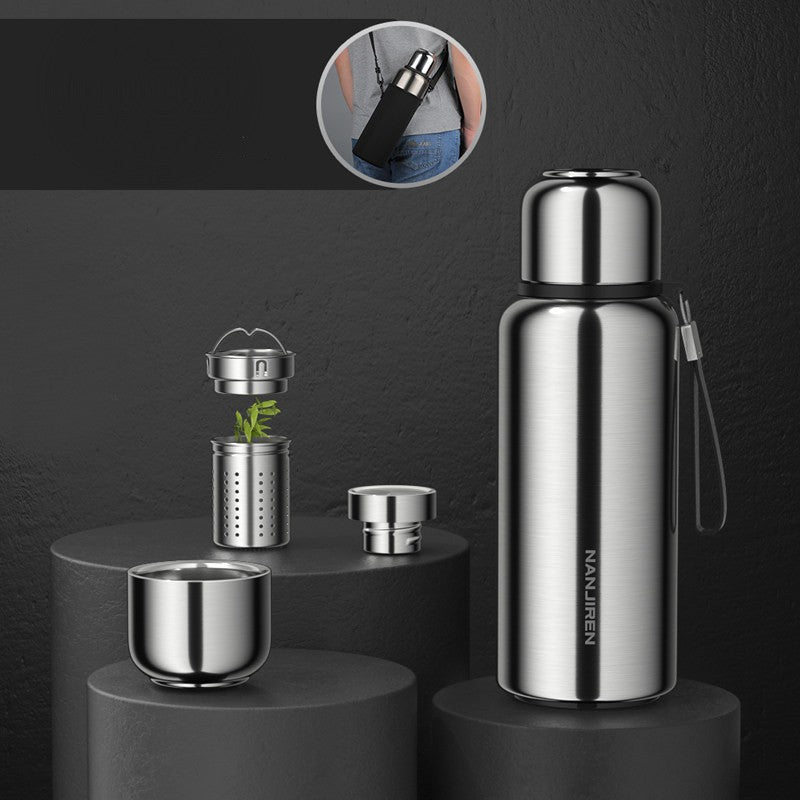 Lisslune | Insulated Thermos Water Bottle, with Tea Filter & Wide-mouth Opening, for Coffee, Tea & Cold Beverage