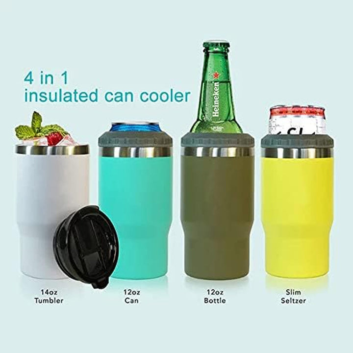 Lisslune | 4 in 1 stainless steel can/bottle insulator, 14Oz two-way lid SUS insulated can cooler, beer bottle holder (Black)