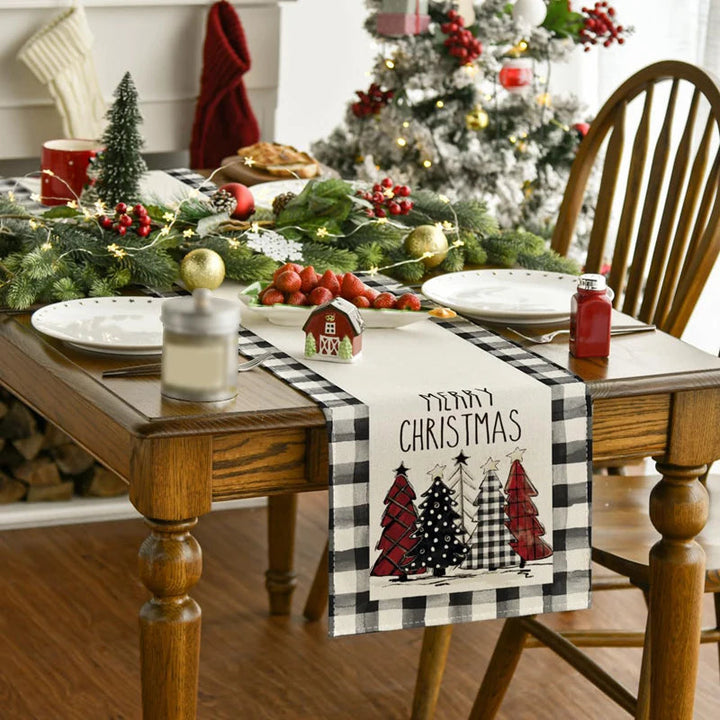 Lisslune | Linen Christmas Table Runner Snowman Christmas Tree Home Dining Table Cloth Tablecloth 2023 Christmas Noel Christmas Decorations 2024