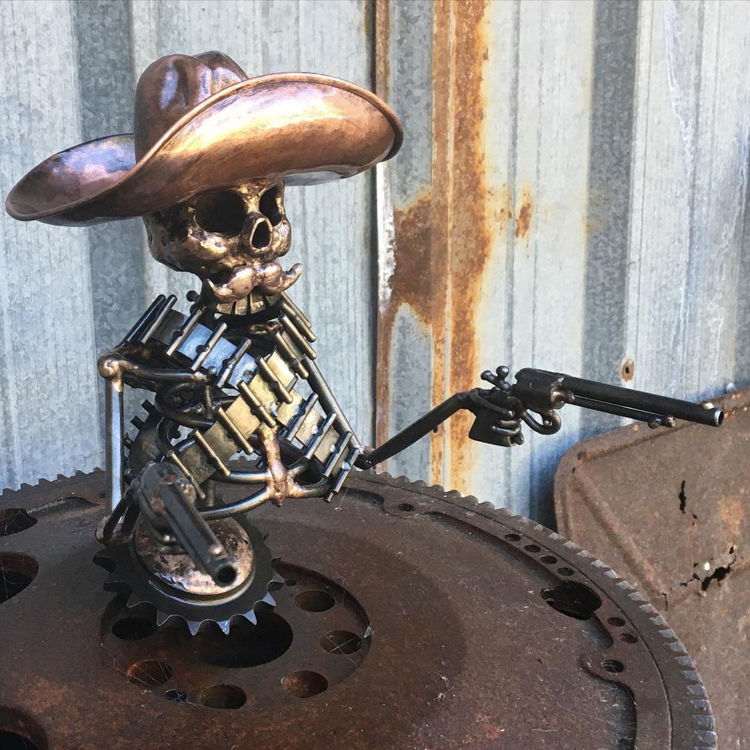 Lisslune | Handmade Cast Cowboy Skull Gunslinger Hood Ornament Sculpture