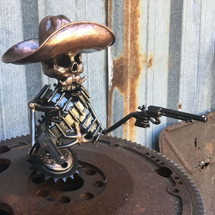 Lisslune | Handmade Cast Cowboy Skull Gunslinger Hood Ornament Sculpture