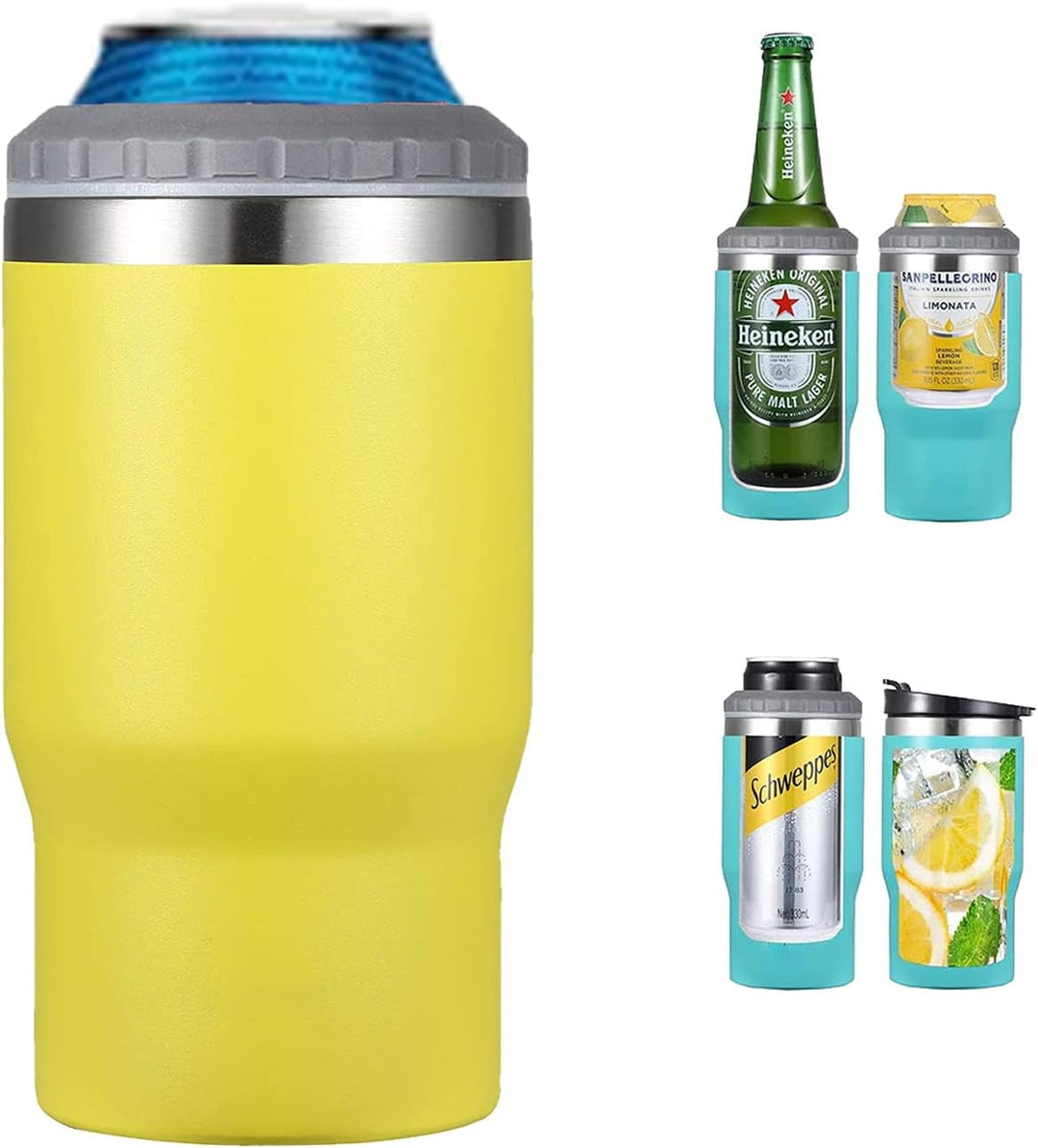 Lisslune | 4 in 1 stainless steel can/bottle insulator, 14Oz two-way lid SUS insulated can cooler, beer bottle holder (Black)