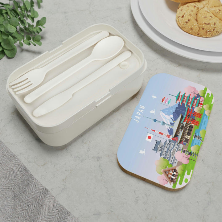 Lisslune | Stylish personalized bento lunch box with chic wooden lid - Ideal for meals on the go