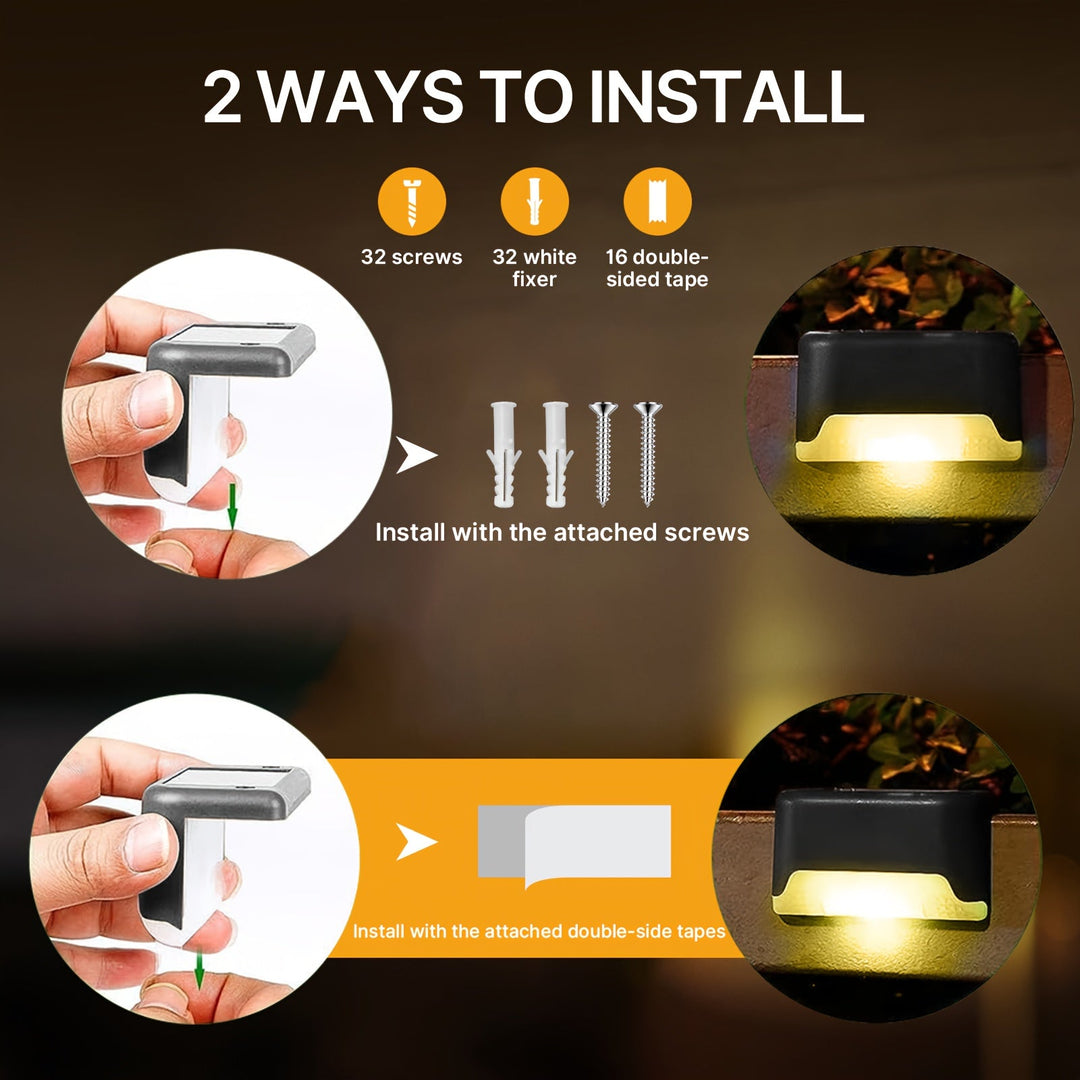 Lisslune | LOVEWE 6pcs/16pcs Solarbetriebene Außen Gartenlichter - Landschaftsbeleuchtung Und, LED Solarlichter Für Haushaltsgartenanordnung, Treppen, Deck, Zaun, Terrasse, Wand, Geländerdekoration -Auto-An/Aus, 12Std Beleuchtung, Langlebig,