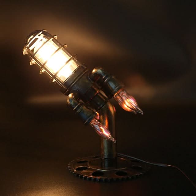 Lisslune | Steampunk Rocket Table Lamp with Flame Light