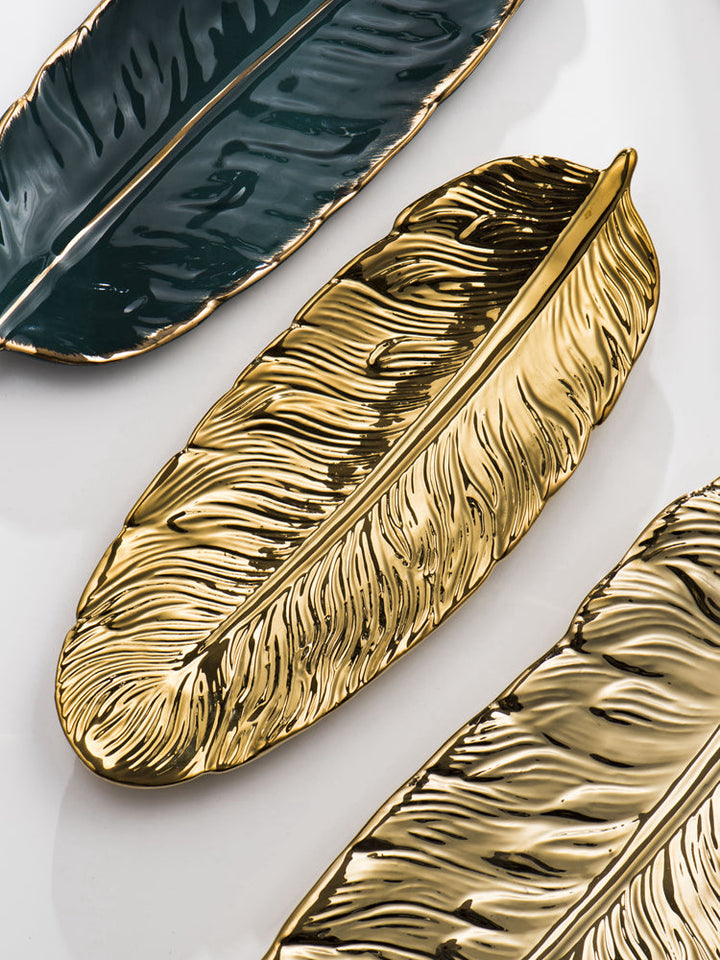 Lisslune | Nordic Light Luxury Style on Golden Feather Plate Retro Jewelry Plate Storage Plate Snack Plate Home Decor