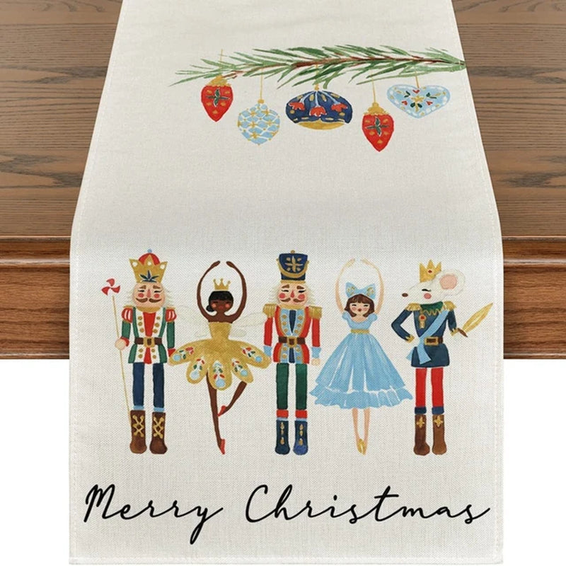 Lisslune | Linen Christmas Table Runner Snowman Christmas Tree Home Dining Table Cloth Tablecloth 2023 Christmas Noel Christmas Decorations 2024