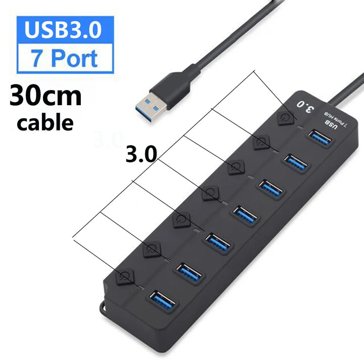 Lisslune | 7-Port USB 3.0 Hub with Power Switch – PortMaster (1+1 FREE)