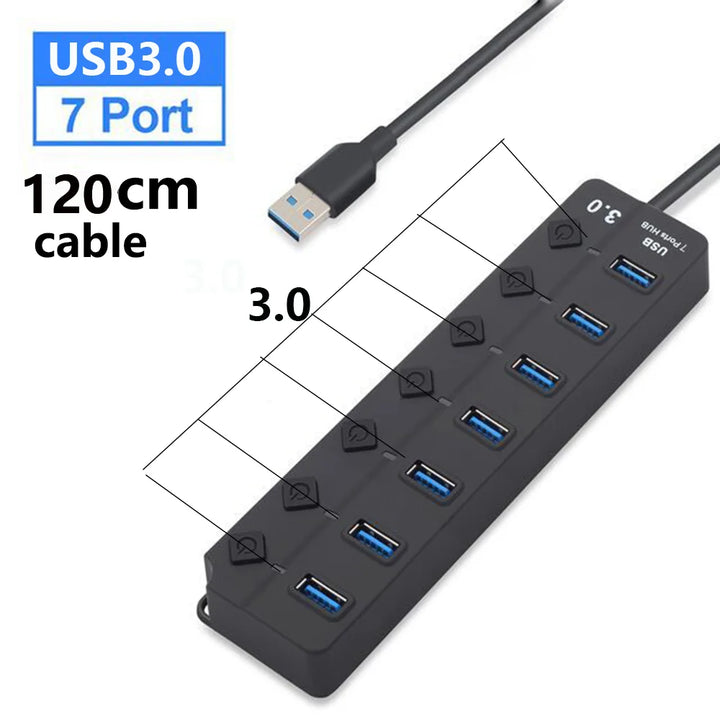 Lisslune | 7-Port USB 3.0 Hub with Power Switch – PortMaster (1+1 FREE)