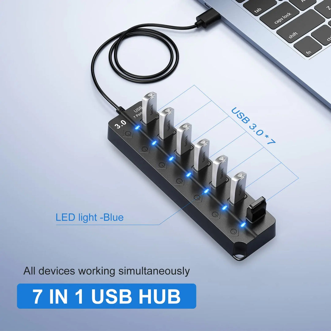 Lisslune | 7-Port USB 3.0 Hub with Power Switch – PortMaster (1+1 FREE)