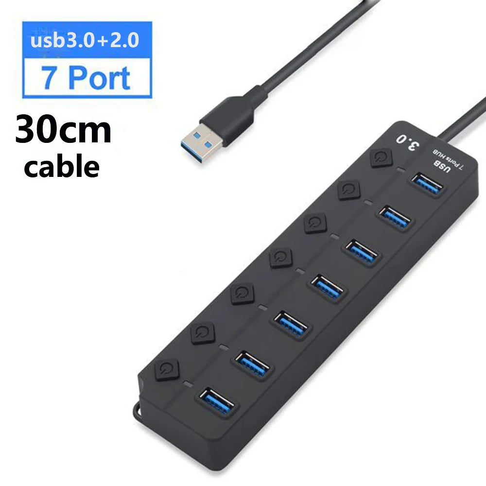 Lisslune | 7-Port USB 3.0 Hub with Power Switch – PortMaster (1+1 FREE)
