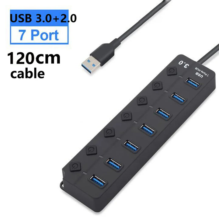 Lisslune | 7-Port USB 3.0 Hub with Power Switch – PortMaster (1+1 FREE)