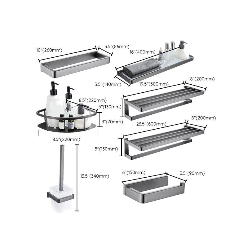 Lisslune | Gray 5-piece modern bathroom accessory set made of stainless steel