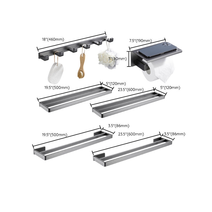 Lisslune | Gray 5-piece modern bathroom accessory set made of stainless steel