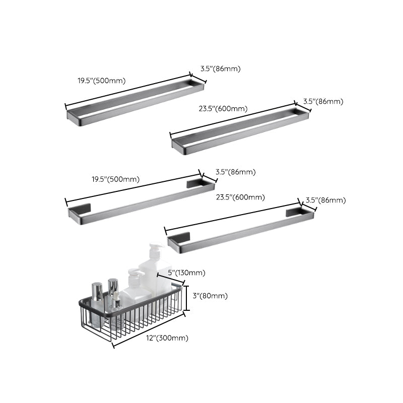 Lisslune | Gray 5-piece modern bathroom accessory set made of stainless steel