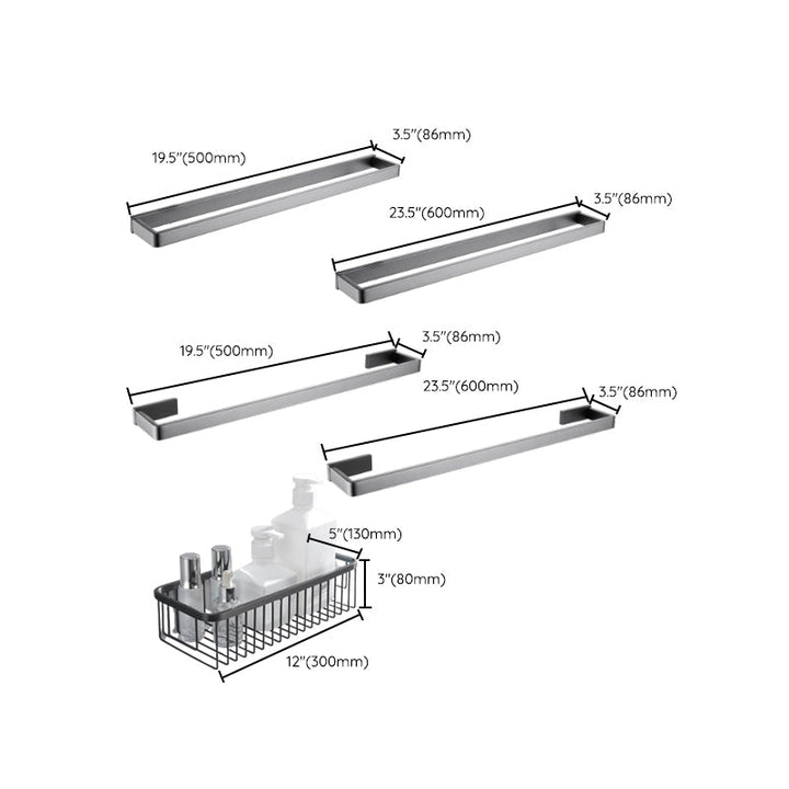 Lisslune | Gray 5-piece modern bathroom accessory set made of stainless steel