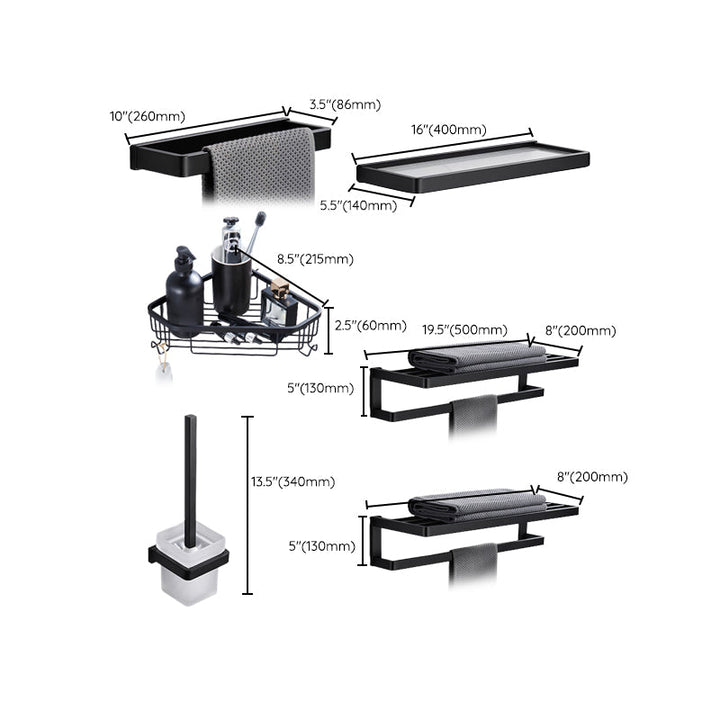Lisslune | Matt Black 5-piece modern bathroom accessory as a single item or as a set with towel bar