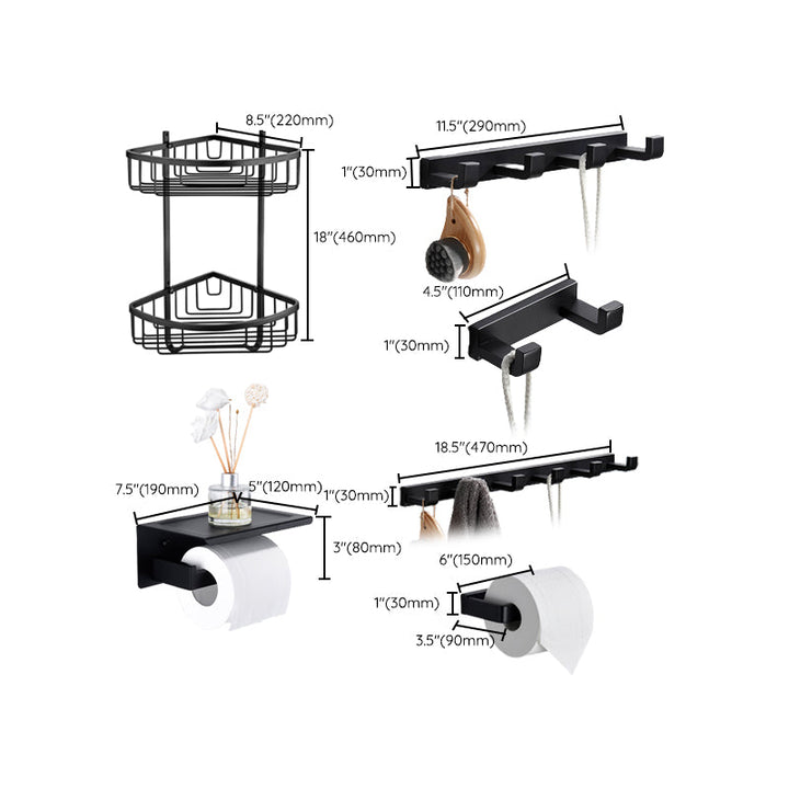 Lisslune | Matt Black 5-piece modern bathroom accessory as a single item or as a set with towel bar