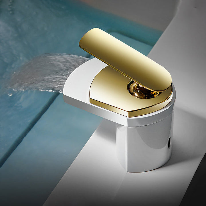Lisslune | Bathroom Sink Faucet Lever Handle Brass Waterfall Spout Sink Faucet