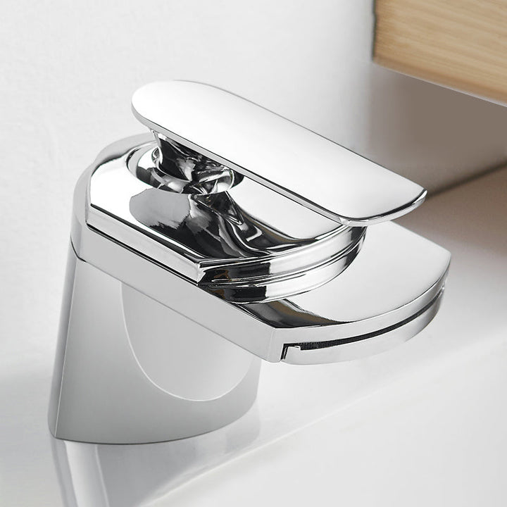 Lisslune | Bathroom Sink Faucet Lever Handle Brass Waterfall Spout Sink Faucet