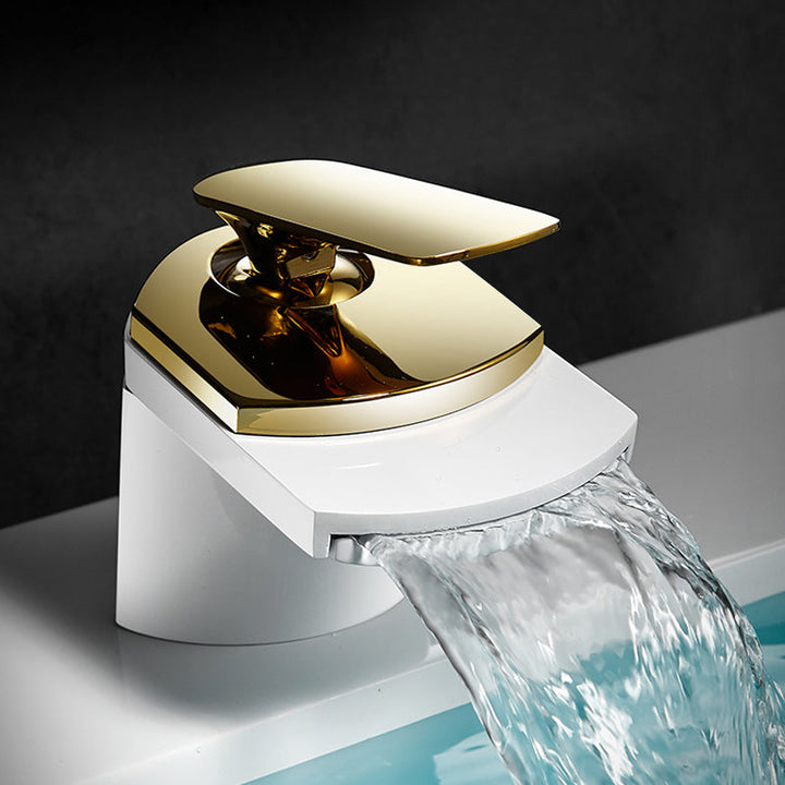 Lisslune | Bathroom Sink Faucet Lever Handle Brass Waterfall Spout Sink Faucet