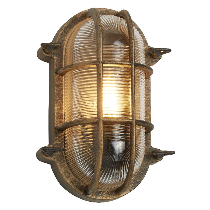 Lisslune | Antique Brass & Ribbed Glass Outdoor Vintage Oval Surface Lights Wall Lamp 248mm