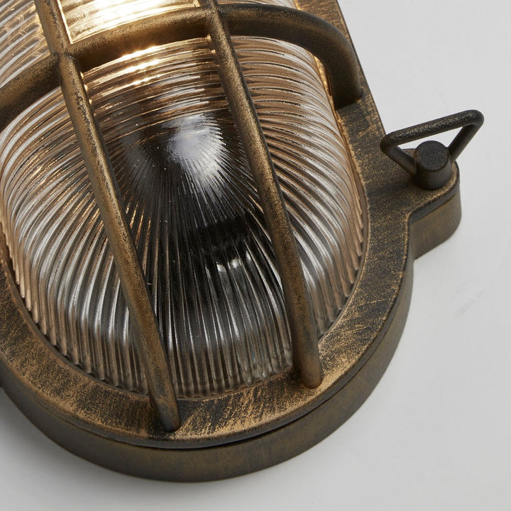 Lisslune | Antique Brass & Ribbed Glass Outdoor Vintage Oval Surface Lights Wall Lamp 248mm