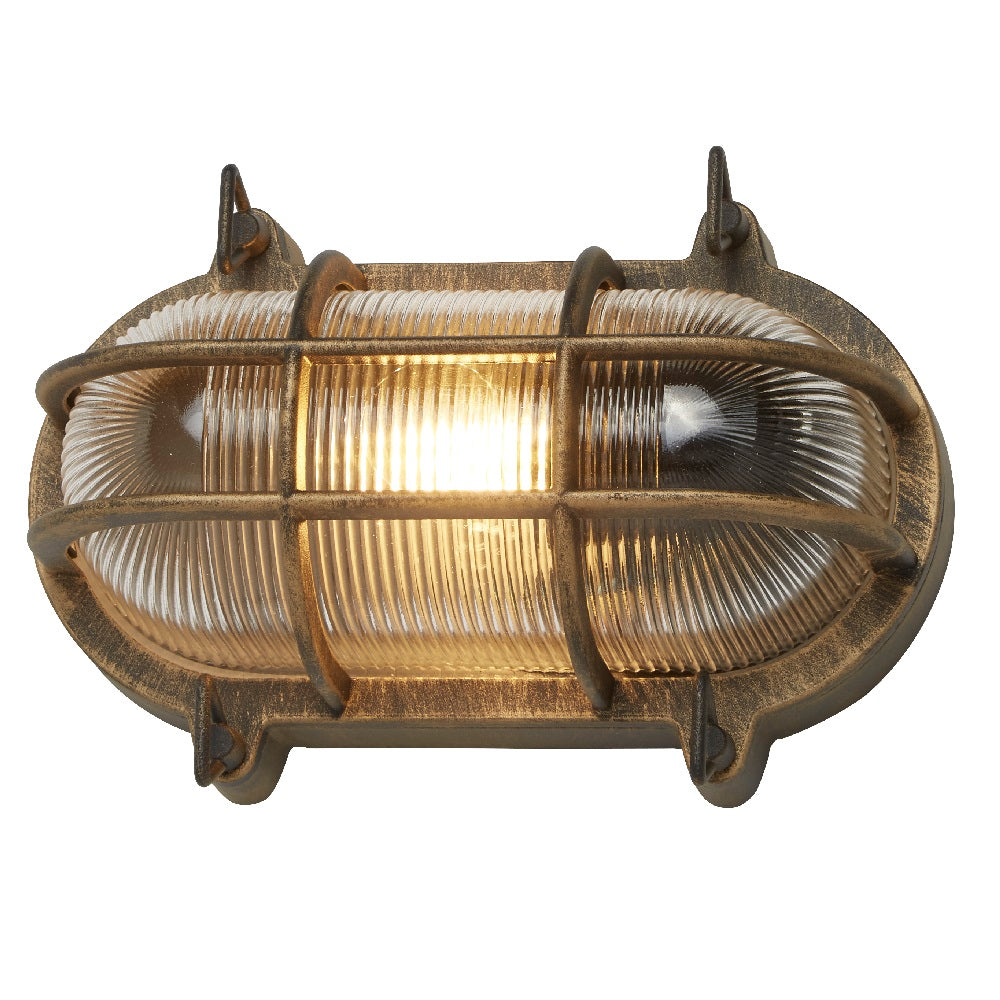 Lisslune | Antique Brass & Ribbed Glass Outdoor Vintage Oval Surface Lights Wall Lamp 248mm