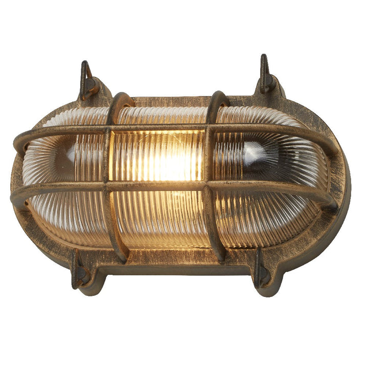 Lisslune | Antique Brass & Ribbed Glass Outdoor Vintage Oval Surface Lights Wall Lamp 248mm
