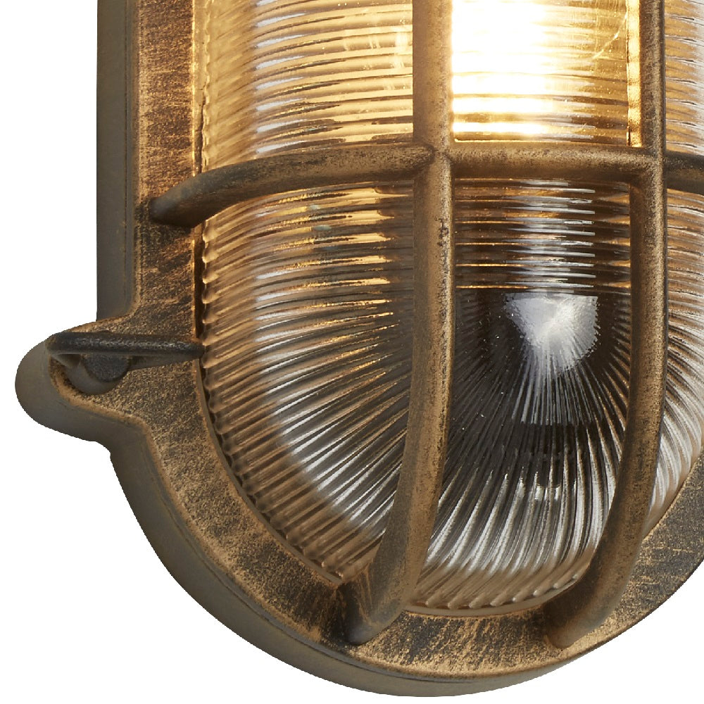 Lisslune | Antique Brass & Ribbed Glass Outdoor Vintage Oval Surface Lights Wall Lamp 248mm